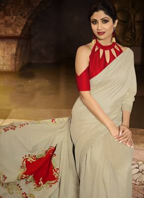 Beige Brasso Pure Fancy Fabric Saree With Blouse 2