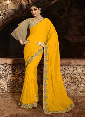 Yellow Brasso Pure Fancy Fabric Saree With Blouse 1