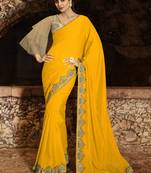 Yellow Brasso Pure Fancy Fabric Saree With Blouse