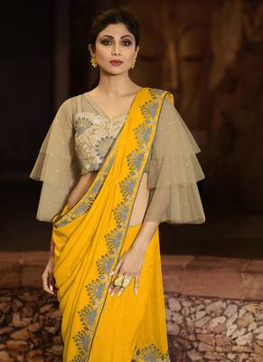 Yellow Brasso Pure Fancy Fabric Saree With Blouse 2