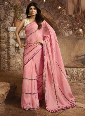 Pink Brasso Pure Fancy Fabric Saree With Blouse 1