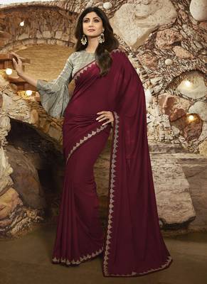 Maroon Brasso Pure Fancy Fabric Saree With Blouse 1