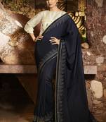 Blue Brasso Pure Fancy Fabric Saree With Blouse