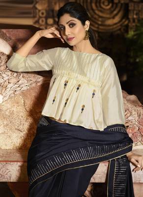 Blue Brasso Pure Fancy Fabric Saree With Blouse 2