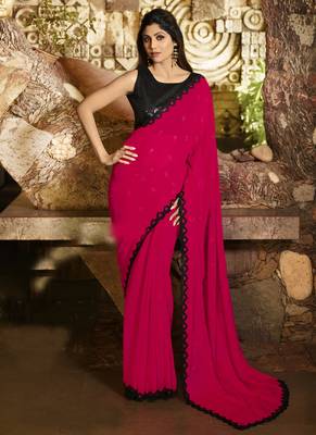 Pink Brasso Pure Fancy Fabric Saree With Blouse 1