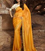 Yellow Brasso Pure Fancy Fabric Saree With Blouse