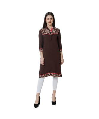 brown printed rayon kurti 1