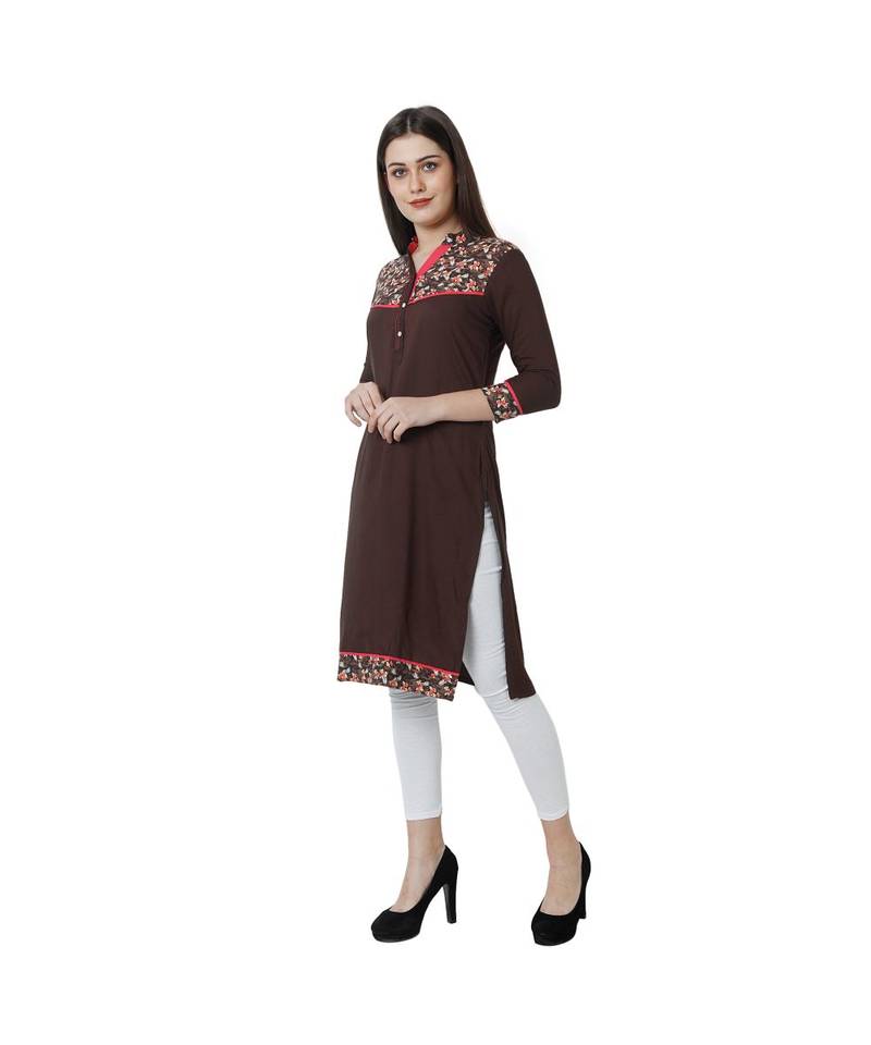 brown printed rayon kurti