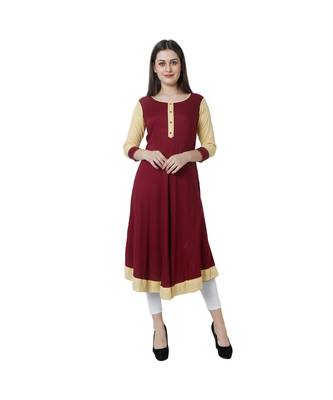maroon printed rayon kurti 1