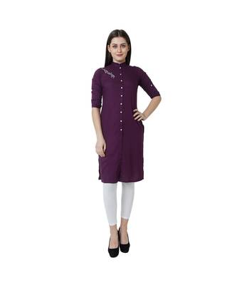 purple printed rayon kurti 1