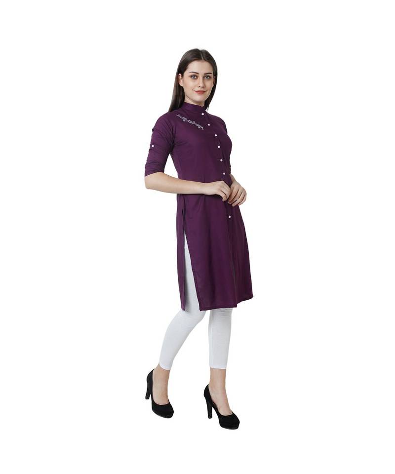 purple printed rayon kurti