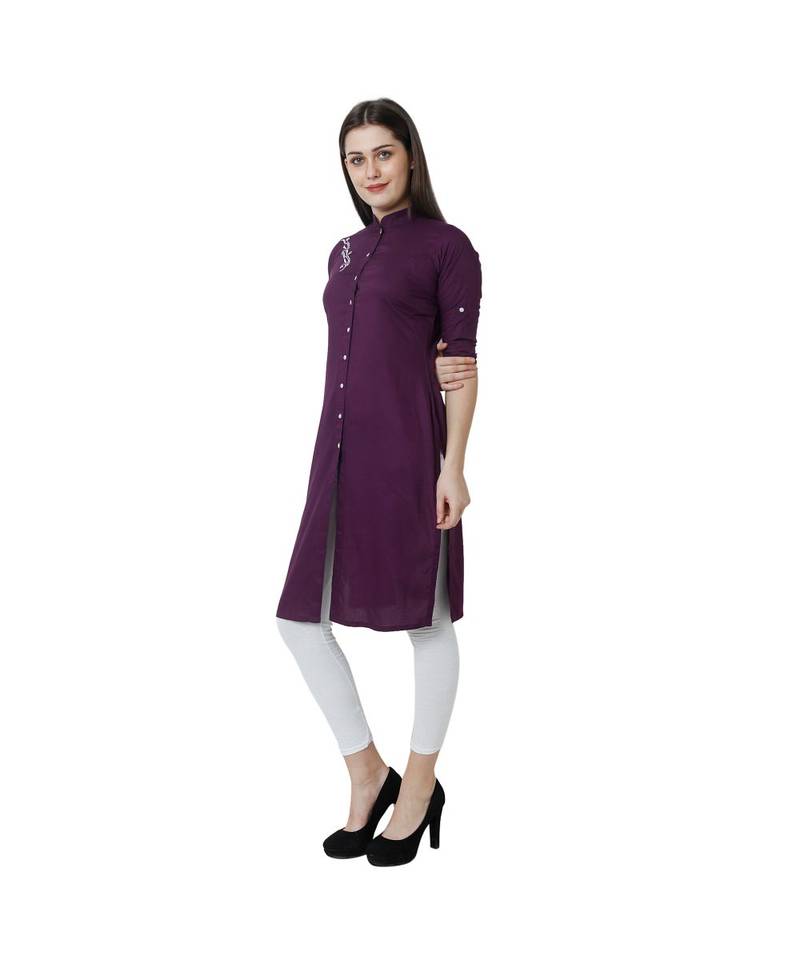 purple printed rayon kurti