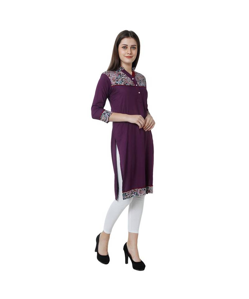 purple printed rayon kurti