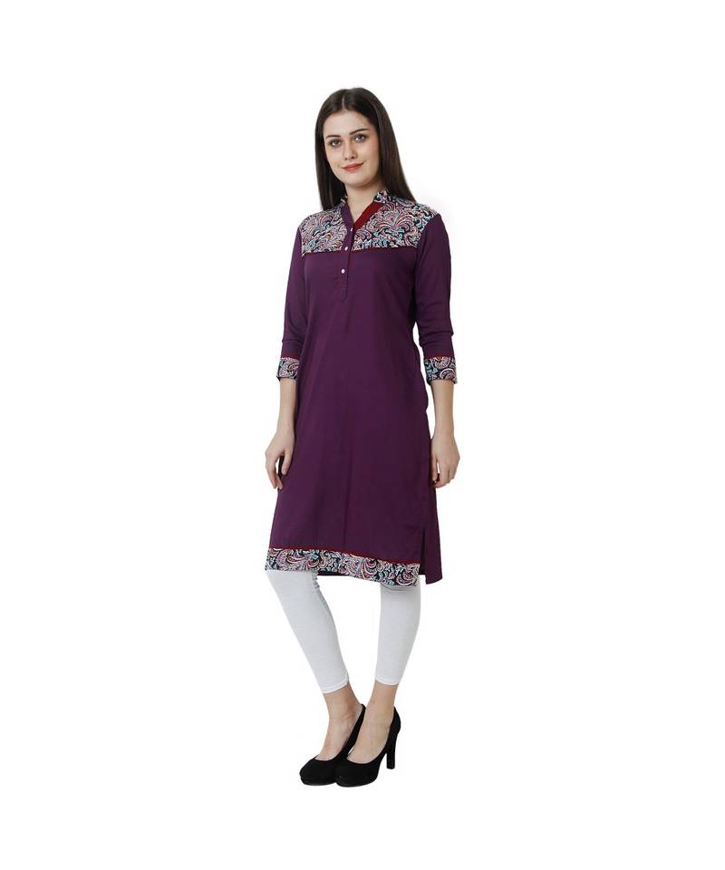 purple printed rayon kurti