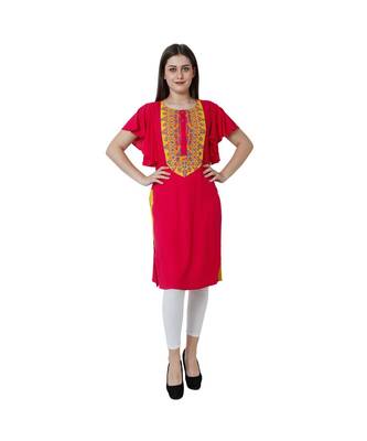 magenta printed rayon kurti 1