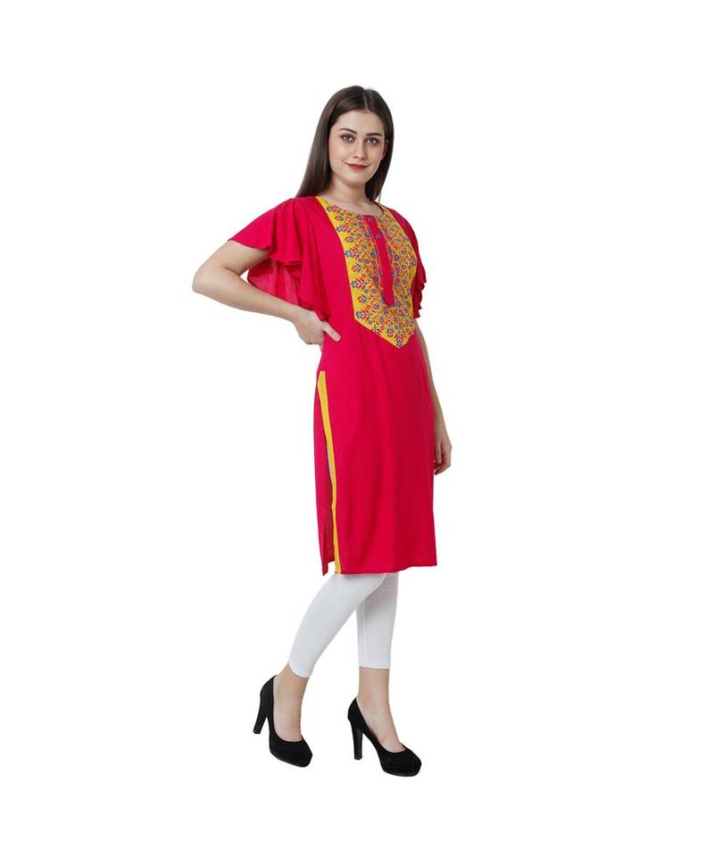 magenta printed rayon kurti