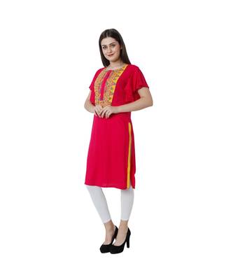 magenta printed rayon kurti 3