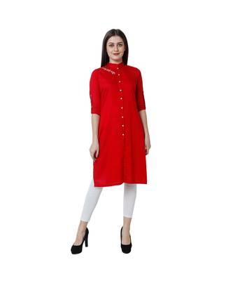 red printed rayon kurti 1