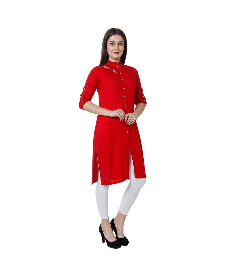red printed rayon kurti