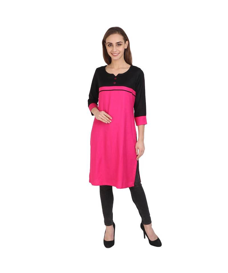 pink printed rayon kurti