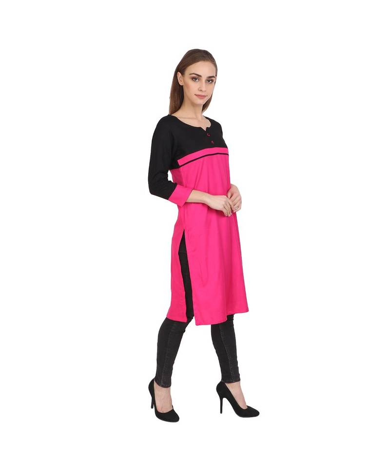 pink printed rayon kurti