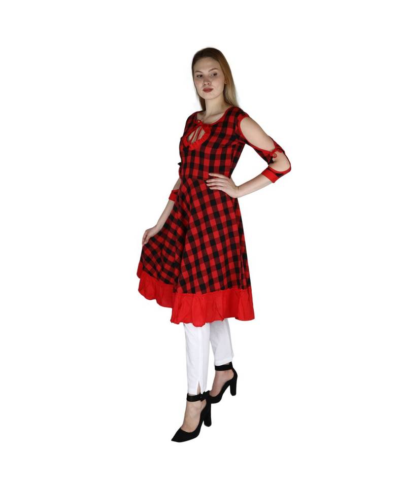 red printed cotton kurti