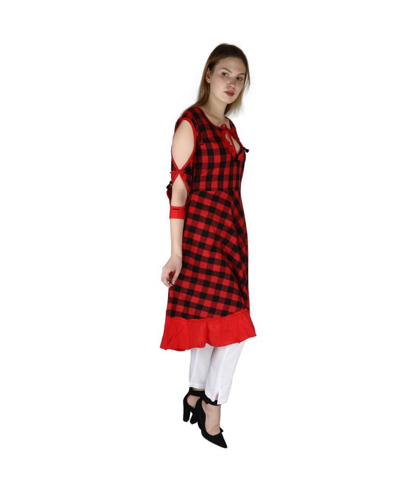 red printed cotton kurti