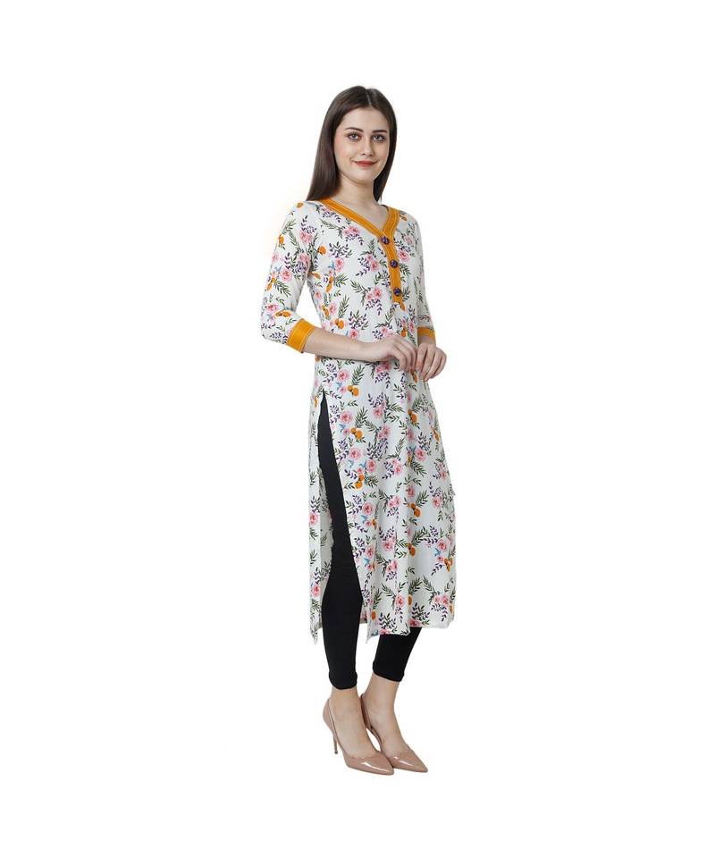 white printed rayon kurti