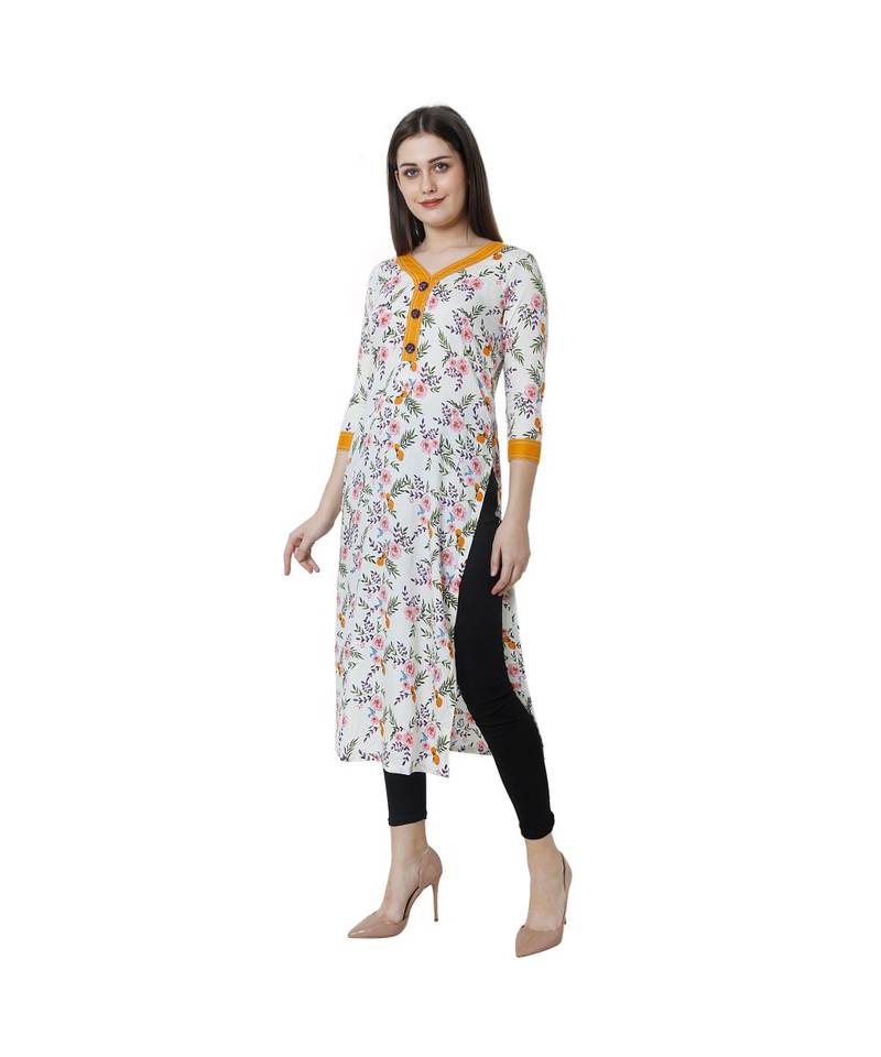white printed rayon kurti