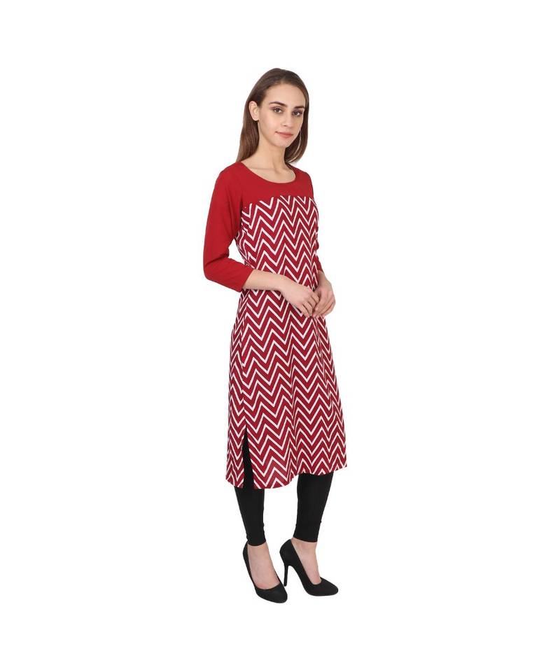 maroon printed crepe kurti