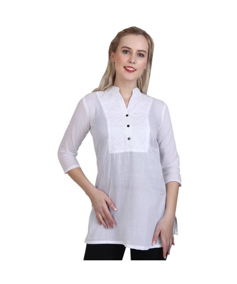 white printed cotton kurti