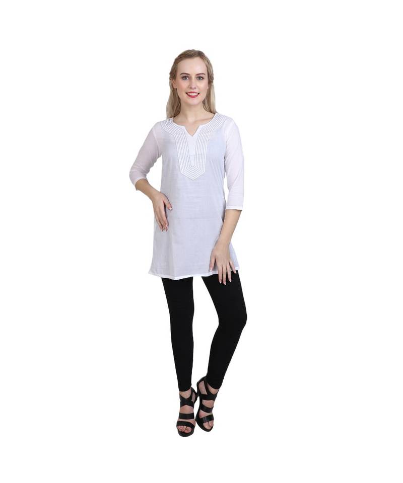 white printed cotton kurti