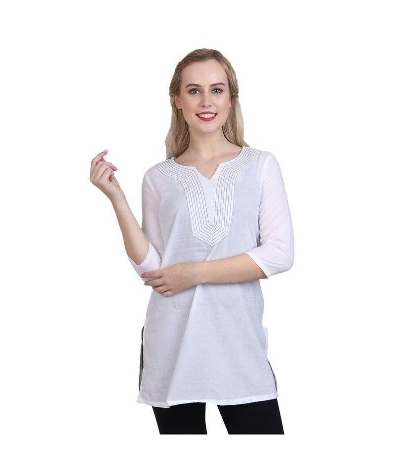white printed cotton kurti