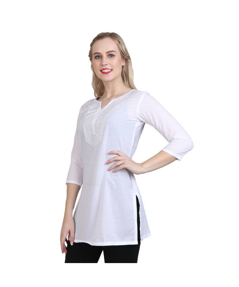 white printed cotton kurti