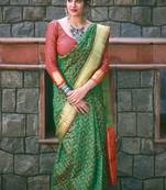 Green woven banarasi silk saree with blouse