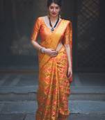 Mustard woven banarasi silk saree with blouse