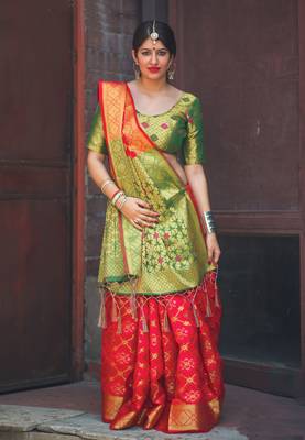 Red woven banarasi silk saree with blouse 1