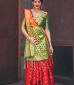 Red woven banarasi silk saree with blouse