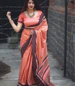 Peach woven cotton silk saree with blouse