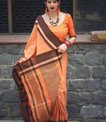 Orange woven cotton silk saree with blouse