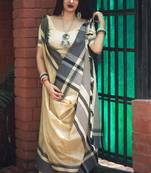 Beige woven cotton silk saree with blouse