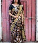 Black woven banarasi silk saree with blouse
