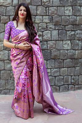 Lavender woven banarasi silk saree with blouse 1
