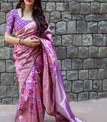 Lavender woven banarasi silk saree with blouse