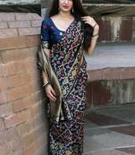 Blue woven banarasi silk saree with blouse