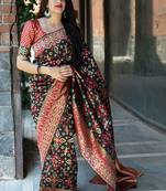 Black woven banarasi silk saree with blouse