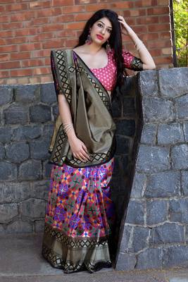 Multicolor woven banarasi silk saree with blouse 1
