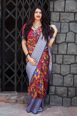 Maroon woven banarasi silk saree with blouse 1