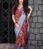 Maroon woven banarasi silk saree with blouse