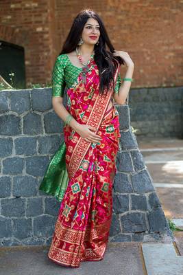 Ruby woven banarasi silk saree with blouse 1